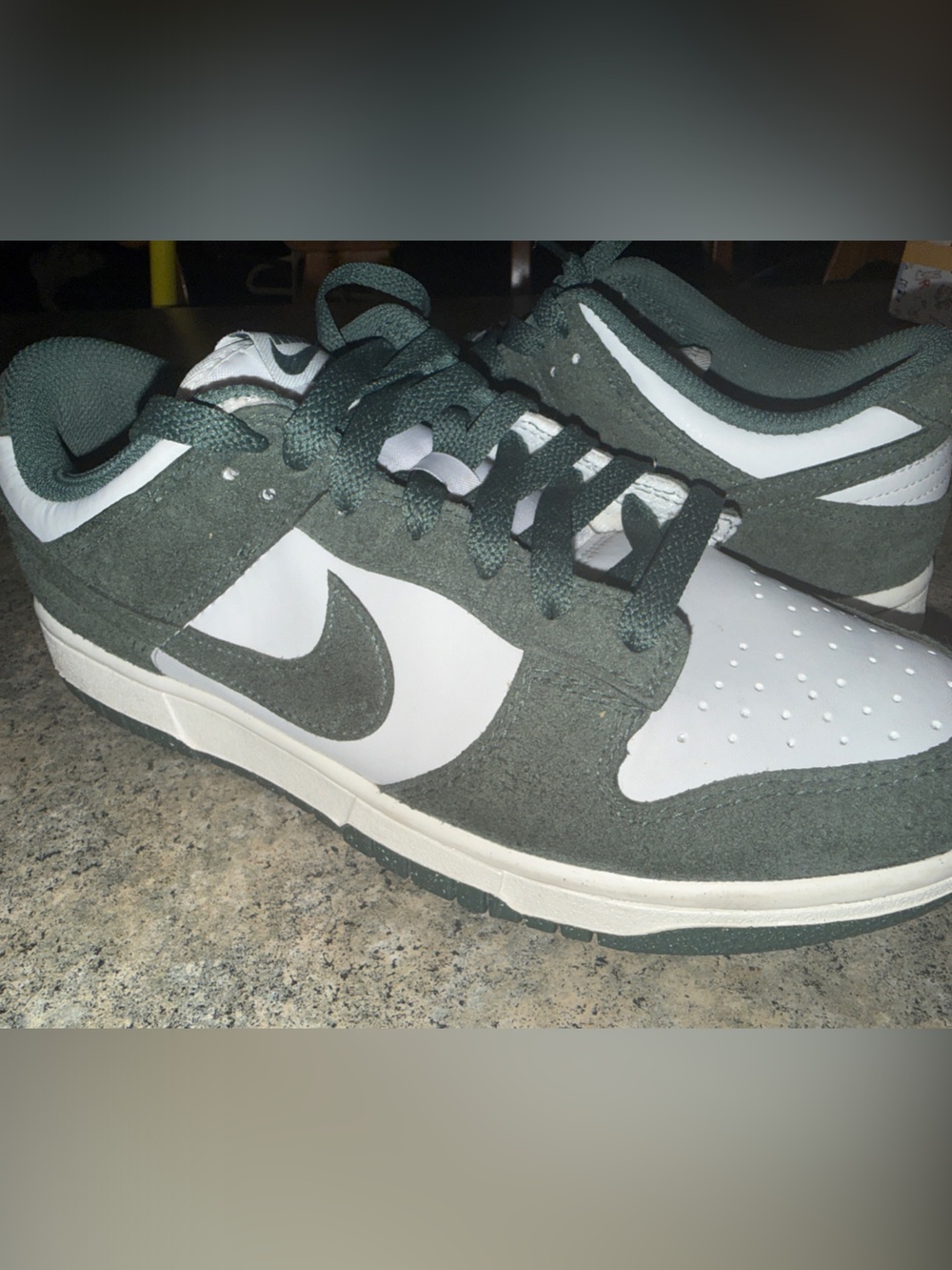 Men's Dark Green and White Low-Top Sneakers
